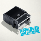 mock up design or lifestyle image of 'Approved For Payment' rubber stamp turquoise ink in paper background stampers hand stamp office business inventory documents
