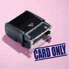 mock up design or lifestyle image of 'Card Only' rubber stamp blue ink in paper background stampers hand stamp office business inventory documents
