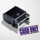 mock up design or lifestyle image of 'Card Only' rubber stamp violet ink in paper background stampers hand stamp office business inventory documents purple
