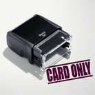mock up design or lifestyle image of 'Card Only' rubber stamp maroon ink in paper background stampers hand stamp office business inventory documents
