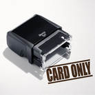 mock up design or lifestyle image of 'Card Only' rubber stamp brown ink in paper background stampers hand stamp office business inventory documents
