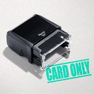 mock up design or lifestyle image of 'Card Only' rubber stamp mint ink in paper background stampers hand stamp office business inventory documents
