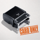 mock up design or lifestyle image of 'Card Only' rubber stamp orange ink in paper background stampers hand stamp office business inventory documents
