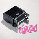 mock up design or lifestyle image of 'Card Only' rubber stamp pink ink in paper background stampers hand stamp office business inventory documents
