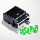 mock up design or lifestyle image of 'Card Only' rubber stamp apple green ink in paper background stampers hand stamp office business inventory documents
