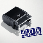 Black stamp with text 'Checked and Correct' in Blue ink