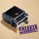 Self-inking Checked and Correct rubber stamp in Violet ink 