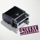 self-inking stamp with 'Checked and Correct' text stamp in Maroon ink 