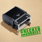 Self-inking rubber stamp, Apple green ink Checked and Correct text design 