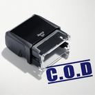 mock up design or lifestyle image of COD rubber stamp blue ink in paper background stampers hand stamp office business inventory documents
