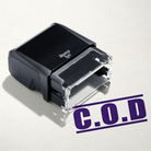 mock up design or lifestyle image of COD rubber stamp violet ink in paper background stampers hand stamp office business inventory documents purple
