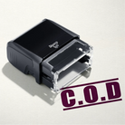 mock up design or lifestyle image of COD rubber stamp maroon ink in paper background stampers hand stamp office business inventory documents
