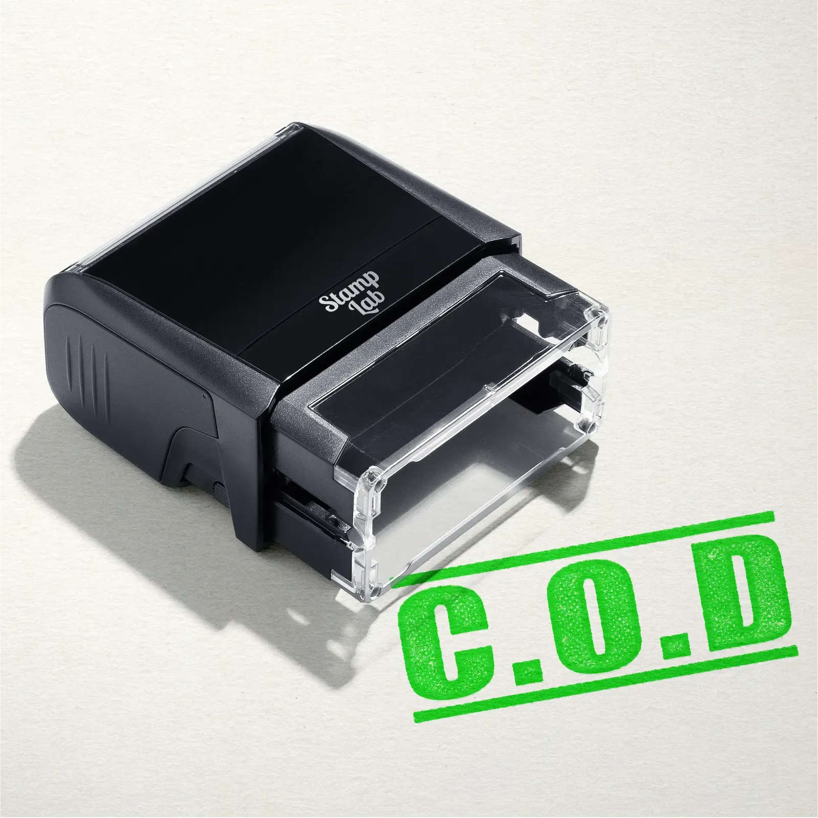 mock up design or lifestyle image of COD rubber stamp mint apple gree in paper background stampers hand stamp office business inventory documents
