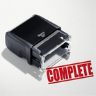 mock up design or lifestyle image of 'Complete' rubber stamp red ink in paper background stampers hand stamp office business inventory documents
