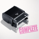 mock up design or lifestyle image of 'Complete' rubber stamp pink ink in paper background stampers hand stamp office business inventory documents
