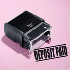 mock up design or lifestyle image of 'Deposit Paid' rubber stamp black ink in paper background stampers hand stamp office business inventory documents self inking prefill refillable stamps stamping 
