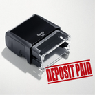 mock up design or lifestyle image of 'Deposit Paid' rubber stamp red ink in paper background stampers hand stamp office business inventory documents self inking prefill refillable stamps stamping 
