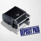 mock up design or lifestyle image of 'Deposit Paid' rubber stamp blue ink in paper background stampers hand stamp office business inventory documents self inking prefill refillable stamps stamping 

