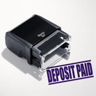 mock up design or lifestyle image of 'Deposit Paid' rubber stamp violet ink in paper background stampers hand stamp office business inventory documents self inking prefill refillable stamps stamping purple
