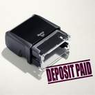 mock up design or lifestyle image of 'Deposit Paid' rubber stamp maroon ink in paper background stampers hand stamp office business inventory documents self inking prefill refillable stamps stamping 
