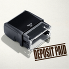 mock up design or lifestyle image of 'Deposit Paid' rubber stamp brown ink in paper background stampers hand stamp office business inventory documents self inking prefill refillable stamps stamping 
