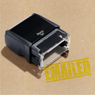 Mock up design of 'EMAILED' rubber stamp yellow ink in paper background stampers hand stamp office business inventory documents 
