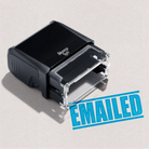 Mock up design or lifestyle image of 'EMAILED' rubber stamp turquoise ink in paper background stampers hand stamp office business inventory documents sky blue
