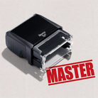 Mock up design or lifestyle image of 'MASTER' rubber stamp red ink in paper background stampers hand stamp office business inventory documents
