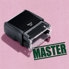 Mock up design or lifestyle image of 'MASTER' rubber stamp green ink in paper background stampers hand stamp office business inventory documents
