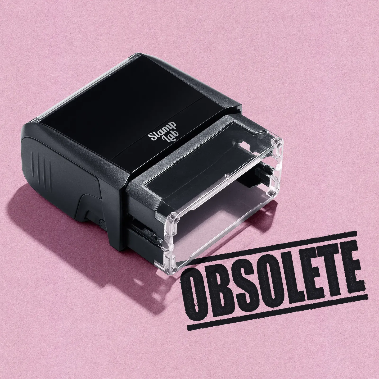 mock up design or lifestyle image of 'Obsolete' rubber stamp black ink in paper background stampers hand stamp office business inventory documents
