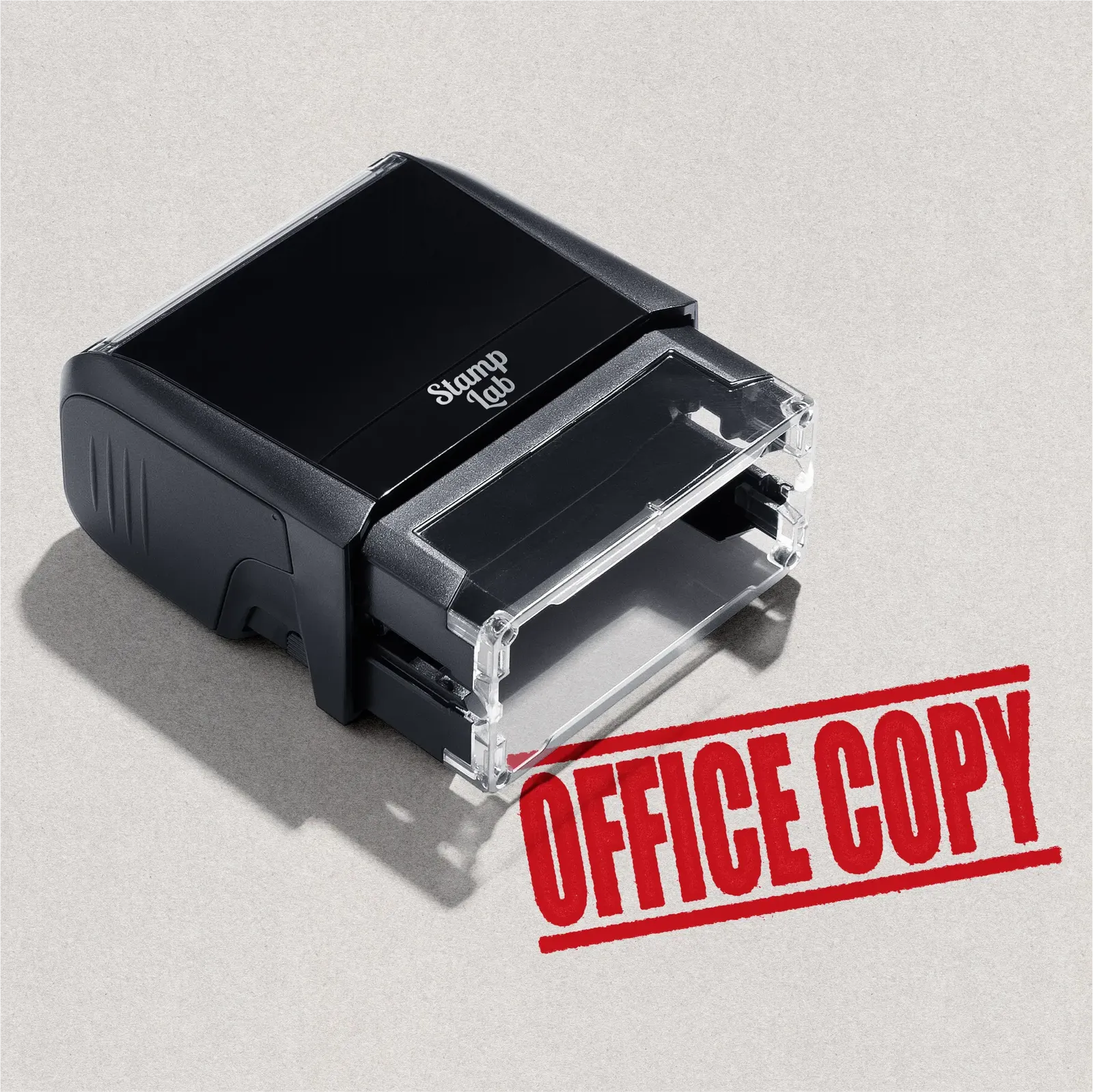 mock up design or lifestyle image of 'Office Copy' rubber stamp red ink in paper background stampers hand stamp office business inventory documents self inking prefill refillable stamps stamping 
