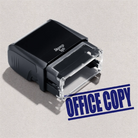 mock up design or lifestyle image of 'Office Copy' rubber stamp blue ink in paper background stampers hand stamp office business inventory documents self inking prefill refillable stamps stamping 
