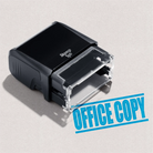 mock up design of 'Office Copy" rubber stamp turquoise ink in paper background stampers hand stamp office business inventory documents self inking prefill refillable stamps stamping   sky blue

