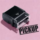 mock up design or lifestyle image of 'Pickup' rubber stamp black ink in paper background stampers hand stamp office business inventory documents pick up
