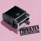 mock up design or lifestyle image of 'Private and Confidential' rubber stamp black ink in paper background stampers hand stamp office business inventory documents 

