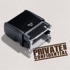 mock up design or lifestyle image of 'Private and Confidential' rubber stamp brown ink in paper background stampers hand stamp office business inventory documents 
