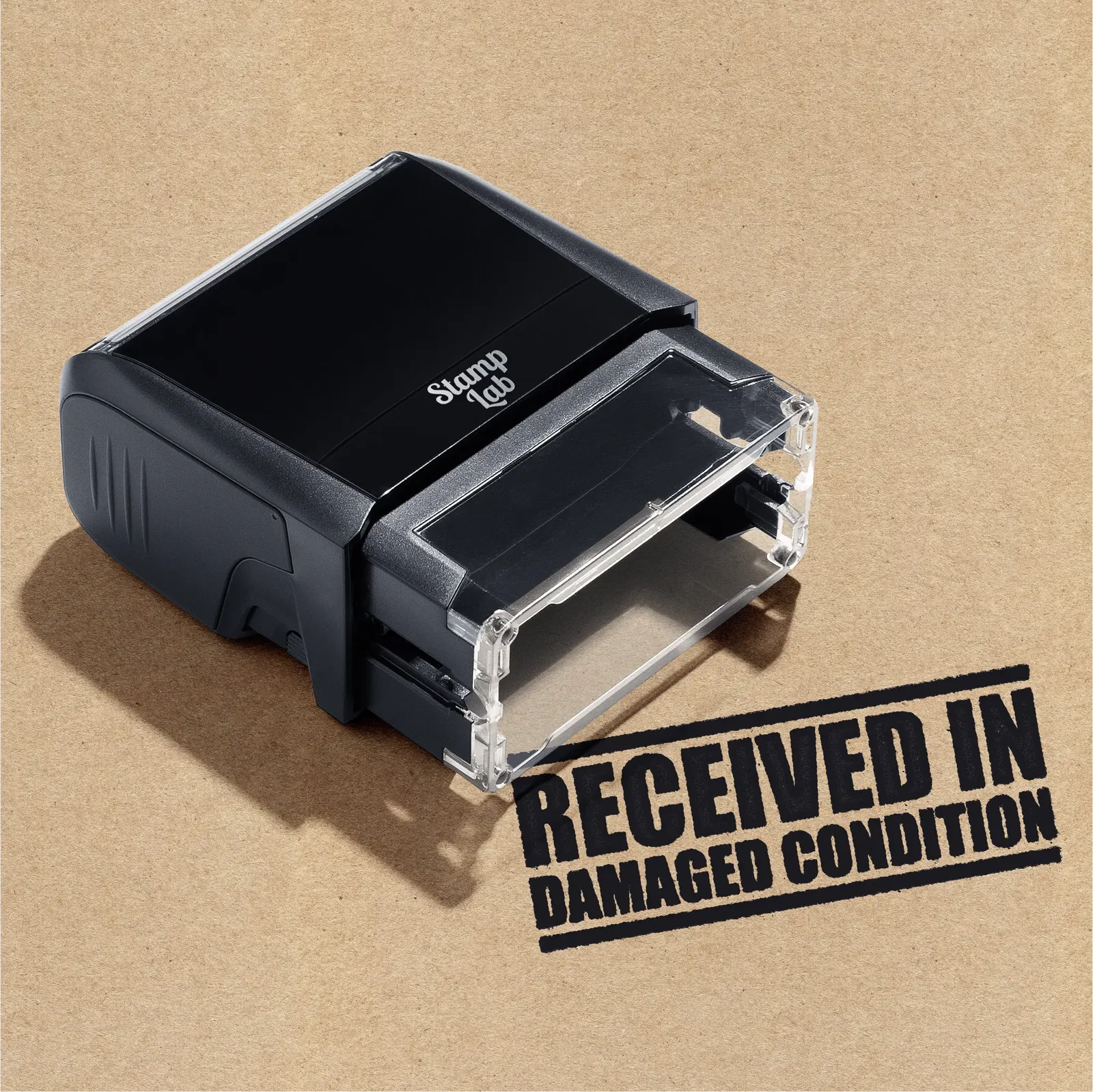 pre-inked Received In Damaged Condition rubber stamp black ink 