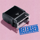 Self-inking stamp, readymade design, "RELEASED" turquoise ink