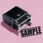 mock up design or lifestyle image of 'Sample ' rubber stamp black ink in paper background stampers hand stamp office business inventory documents self inking prefill refillable stamps stamping 
