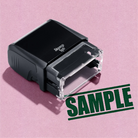 mock up design or lifestyle image of 'Sample ' rubber stamp green ink in paper background stampers hand stamp office business inventory documents self inking prefill refillable stamps stamping 
