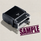 mock up design or lifestyle image of 'Sample ' rubber stamp maroon ink in paper background stampers hand stamp office business inventory documents self inking prefill refillable stamps stamping 
