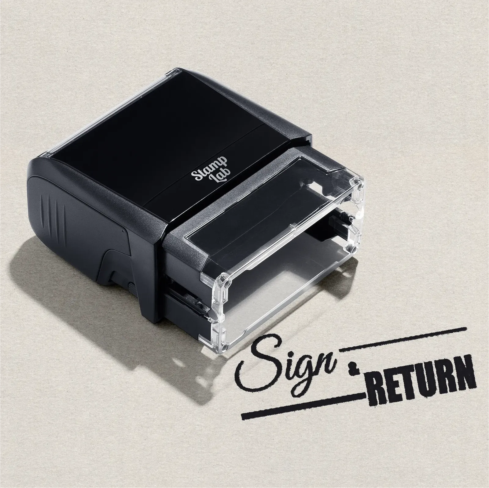 Ready made Sign and Return rubber stamp  black ink 