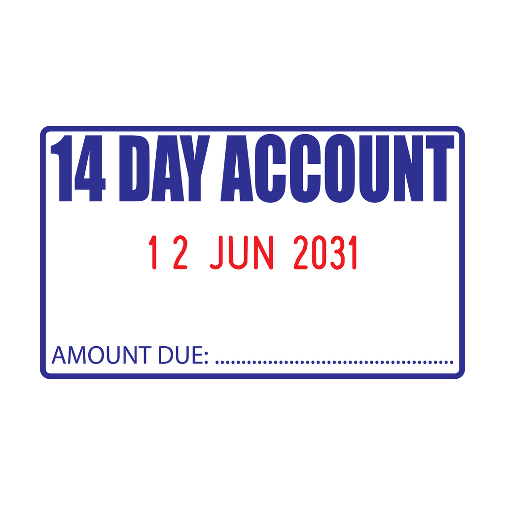 Red and Blue Date Stamp, 14 Day Account