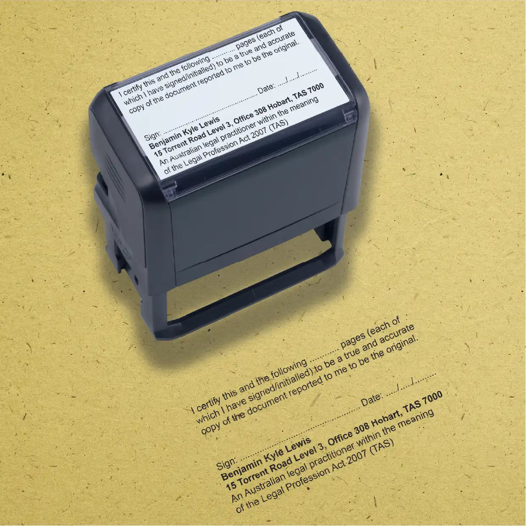 True copy stamp for Certifying multi-page documents Black ink personalised details