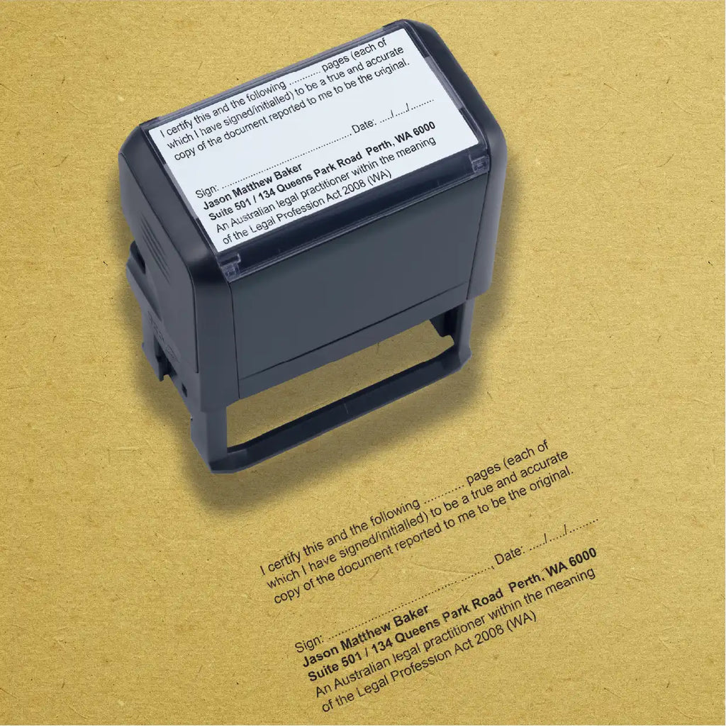 custom stamp for Certifying multi-page documents as true and correct for WA lawyers Black ink