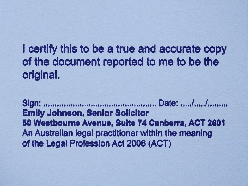 Blue custom ACT lawyer true copy stamps 