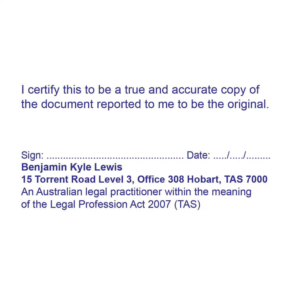 Blue Custom Lawyer true copy Certification stamp design