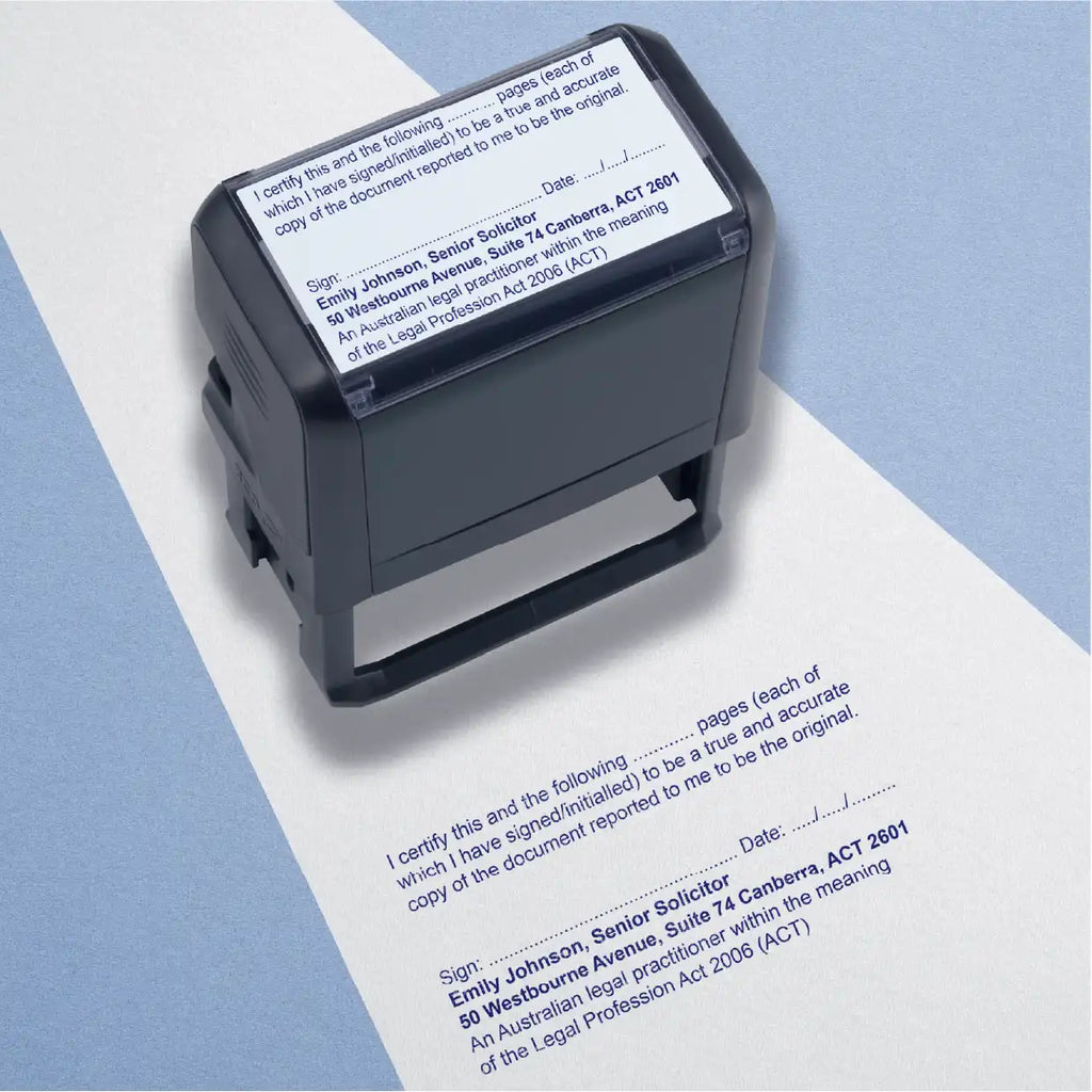 Order online customised ACT Lawyer stamps blue ink