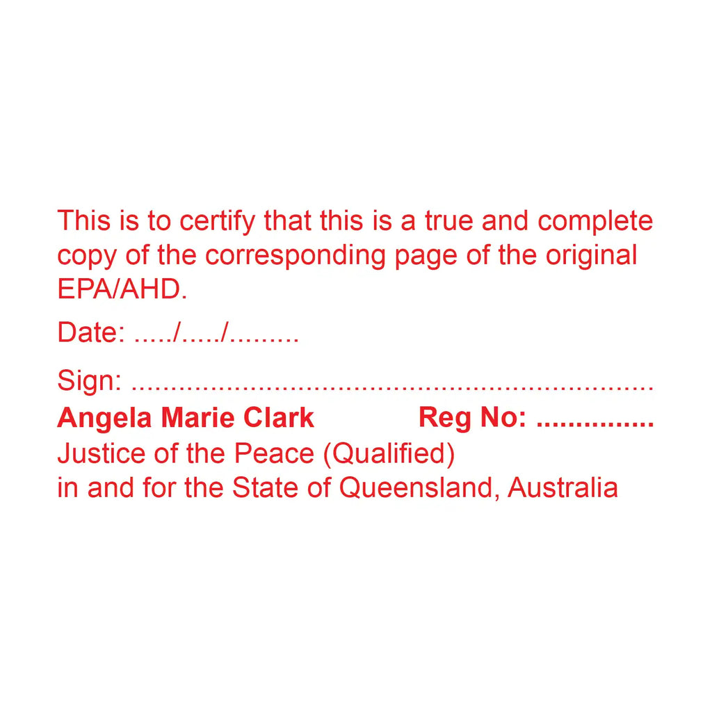 Personalised Stamp for certifying each page of copies of enduring powers of attorney, and advance health directives