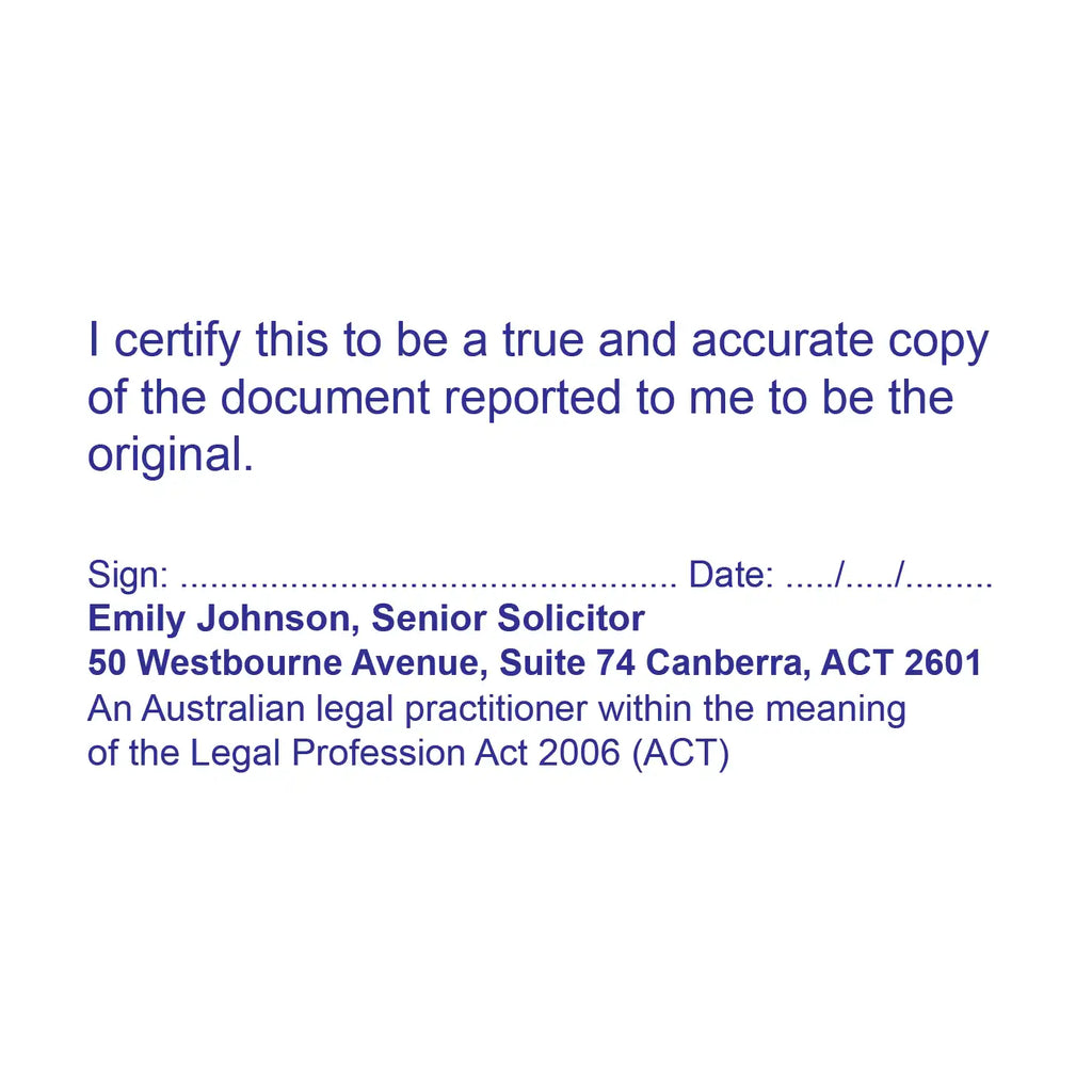 Blue True copy Stamps ACT Legal professionals